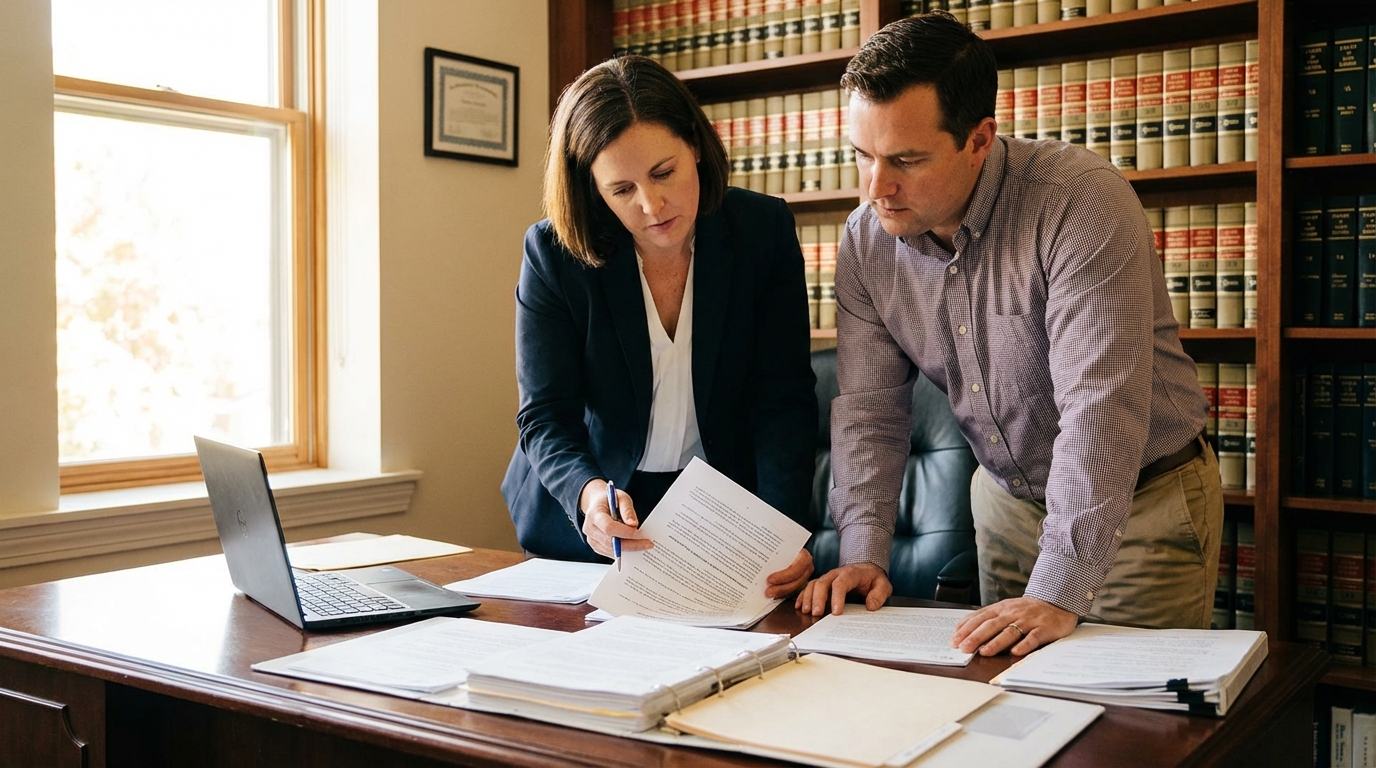 Lawyer and client discussing independent clinical assessment